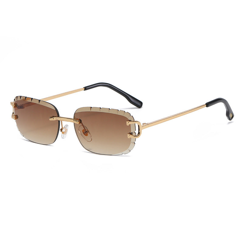 New Cut - Edge Oval Inverted Sunglasses Pattern Rimless Glasses Sunglasses