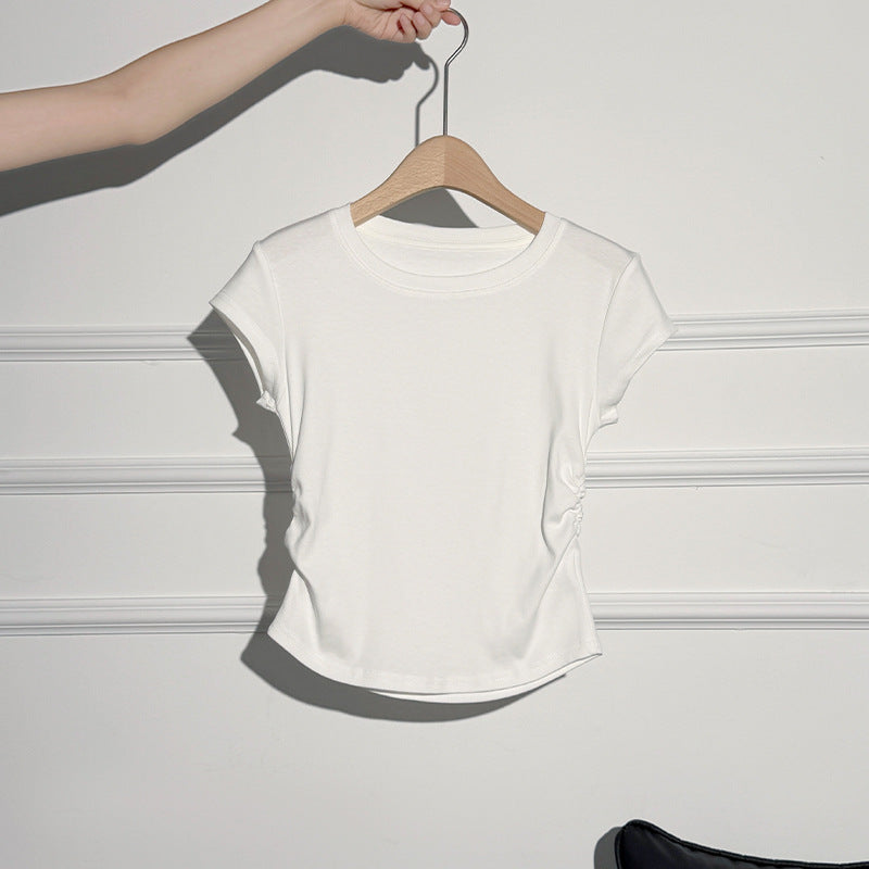 Round Neck Short Sleeve Inner Top Regular Shoulder Women's T-Shirt Fitted Upper Wear