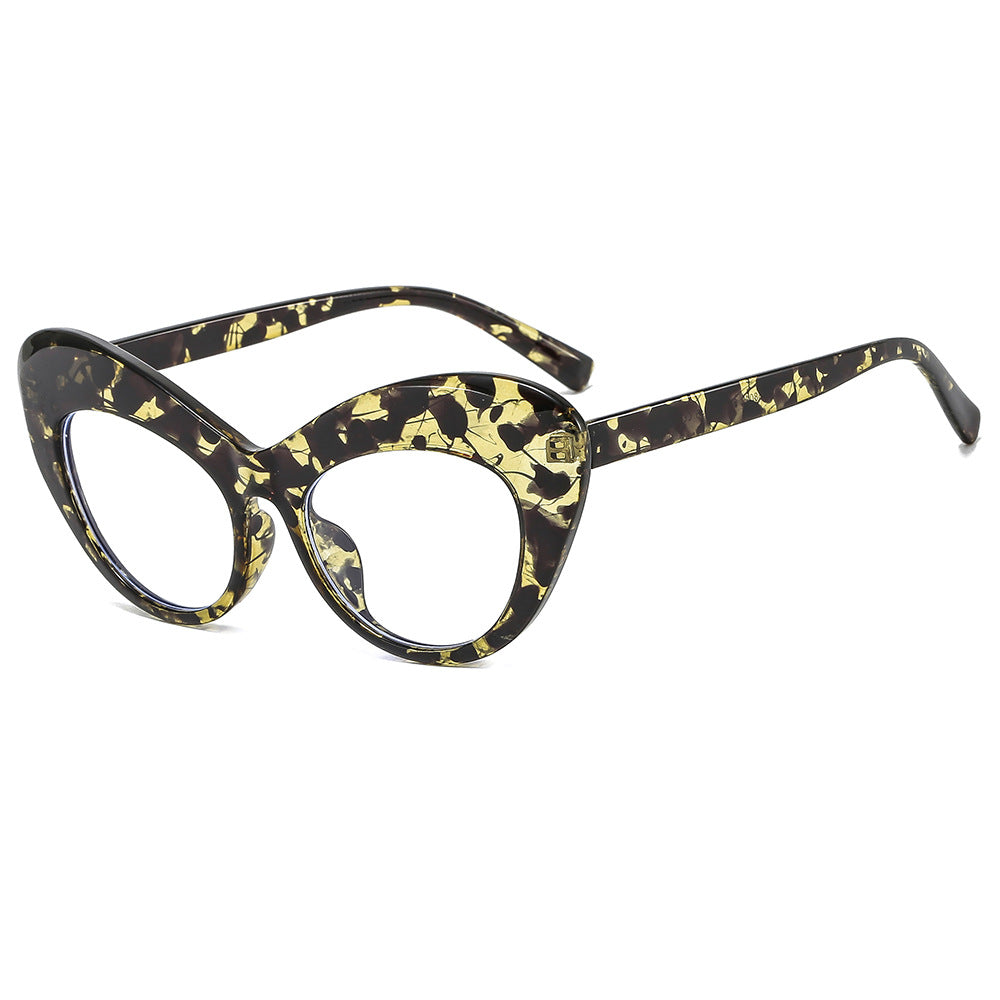 Fashion New Bag Flower Flat Mirror Personality Cat Eye Anti-Blue Light Glasses Frame Trend Glasses