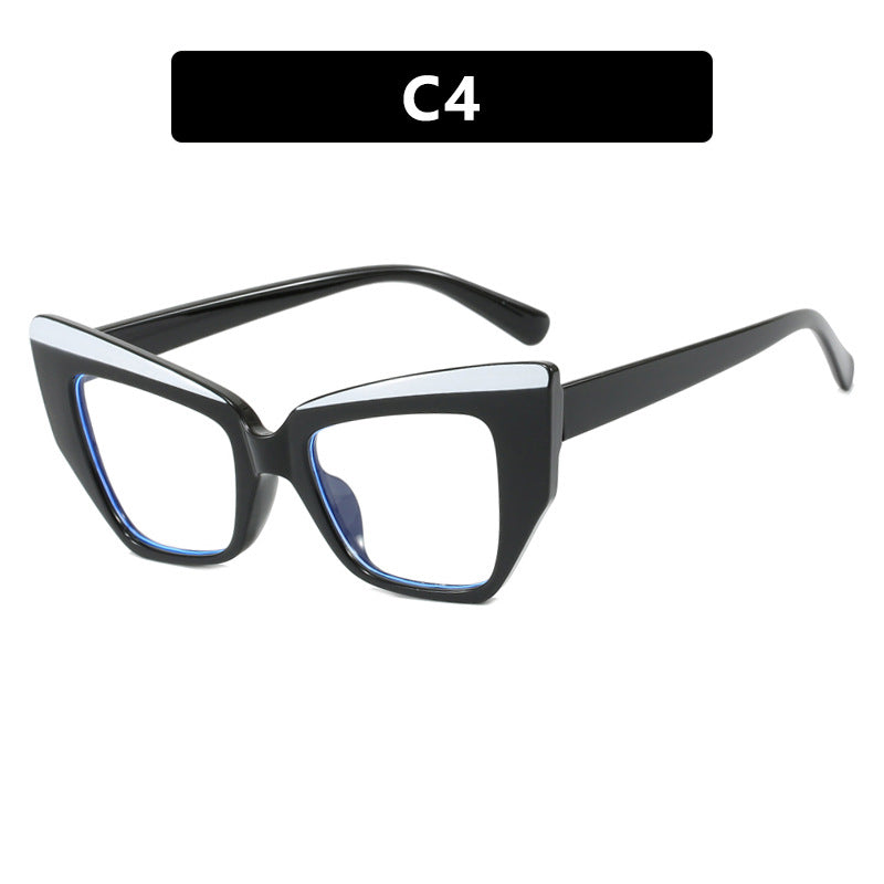 Cat's Eye Large Frame Glasses Frame Color Contrasting Ins Flat Mirror TR90 Anti Blue Light Color blocked Fashion Glasses Frame
