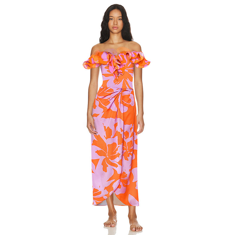 Ruffled One-Piece Swimsuit for Women, Vacation Set Dress Swimwear