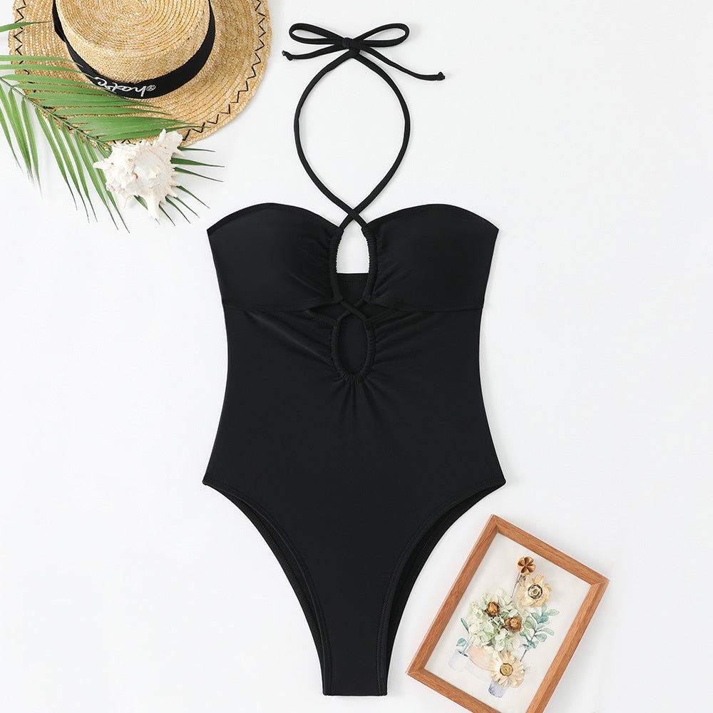 Conjoined hollow neck hanging triangle beach bikini
