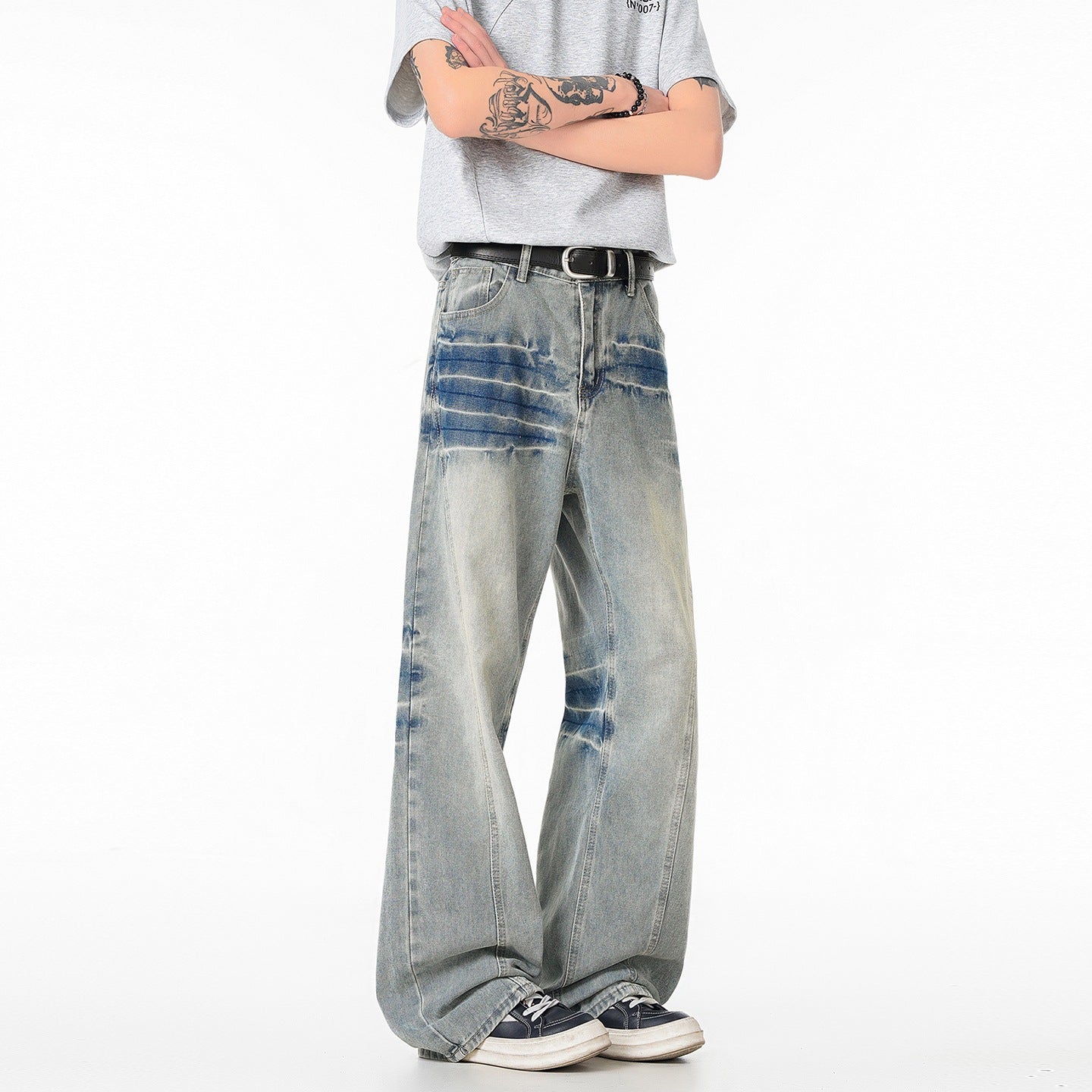Cleanfit Light Blue Lightning Pattern Denim Pants