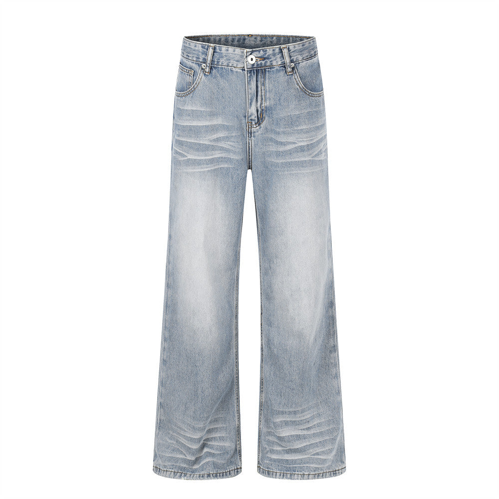 Light colored washed creased denim pants
