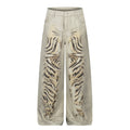 Tiger print digital printed denim wide leg pants