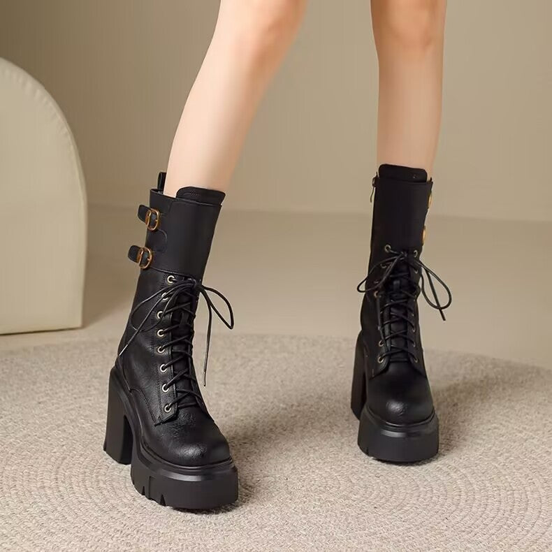 Women's Martin boots with thick sole and height increasing midsole