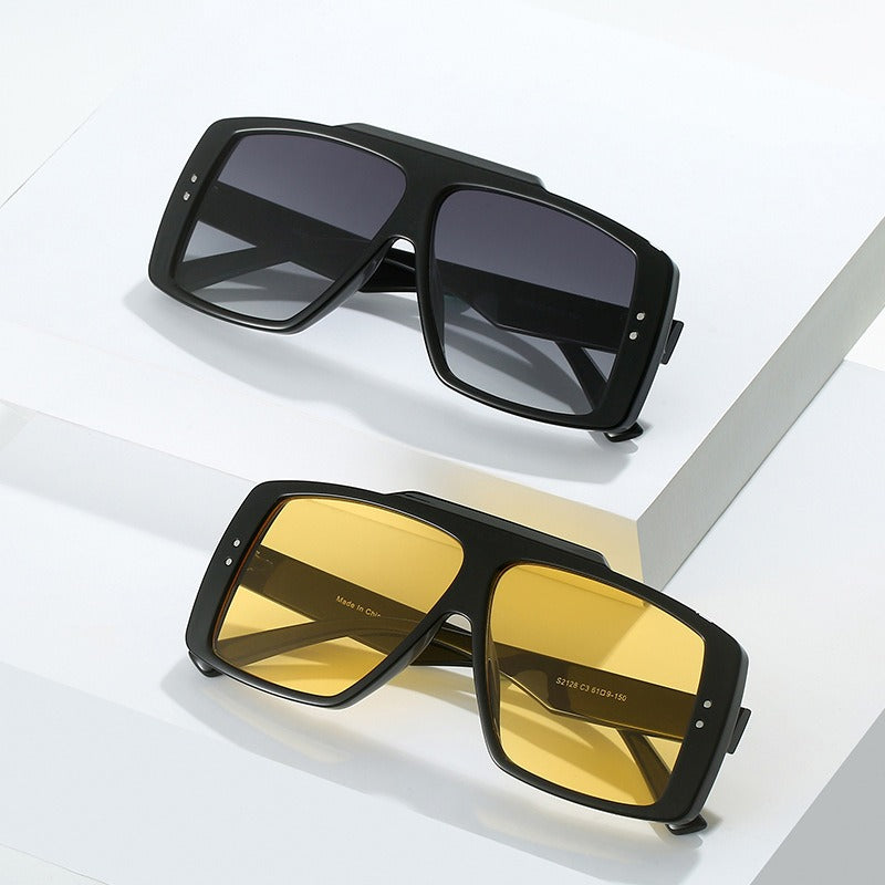 Large frame sunglasses, personalized rectangular lampshade glasses, fashionable street photos, rivet sunglasses