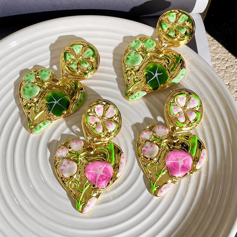 Vintage Jewelry Leaf Petals Ear Clip Heart Shaped Flower Earrings Without Ear Holes Female