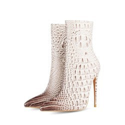 Sexy Croc Pattern Women's Ankle Boots Winter Side Zipper Purple Boots High Stiletto Heels  Newest Ladies Leather Short Boots