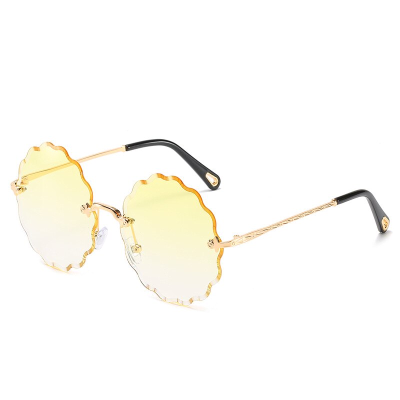 Driving Glasses Women Round Diamond Trimming Frameless Sunglasses Sun Flower Sunglasses Gradient Vintage Fashion Glasses