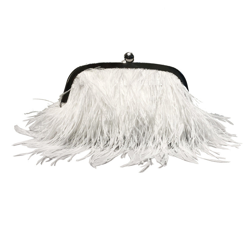 Feather Handbag Women Evening Crossbody Bag Pearl Chain Snake Chain Shoulder Bag Luxury Women Bags Design Party