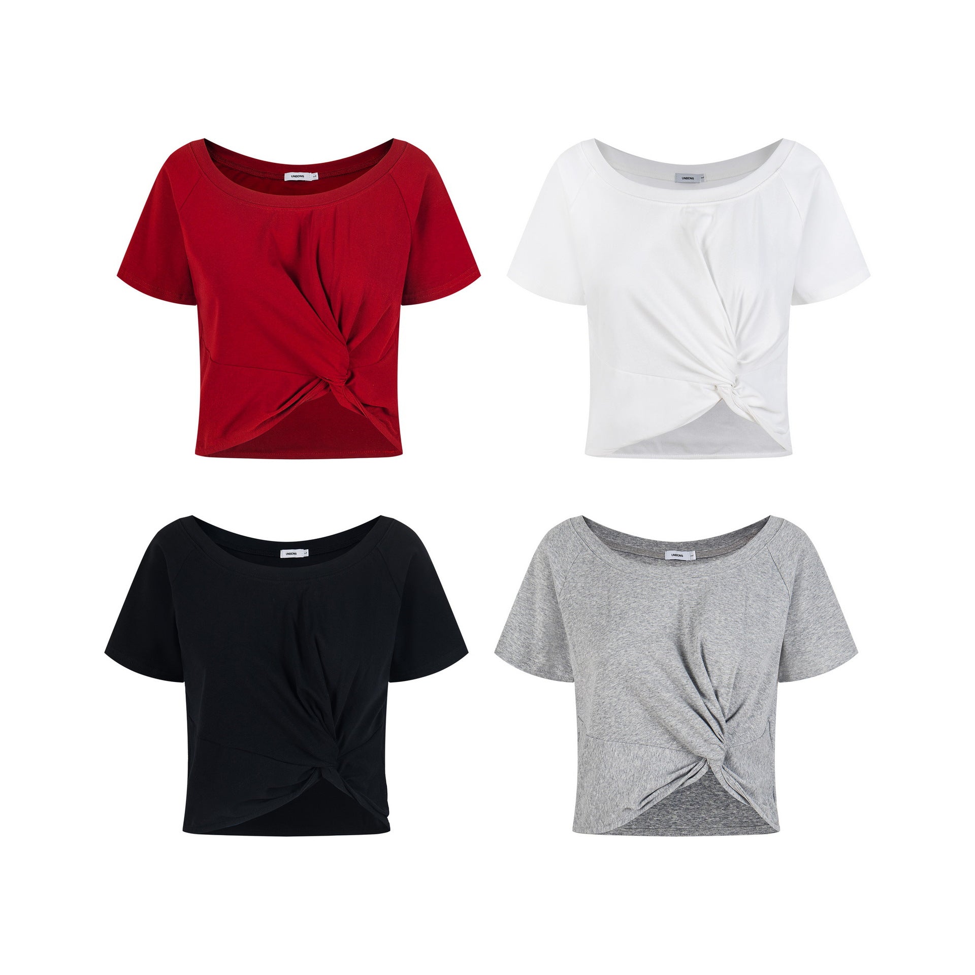 Women's Knitted Ribbed Fitted Wide Neck T-Shirt Short Crop Casual Short Sleeve