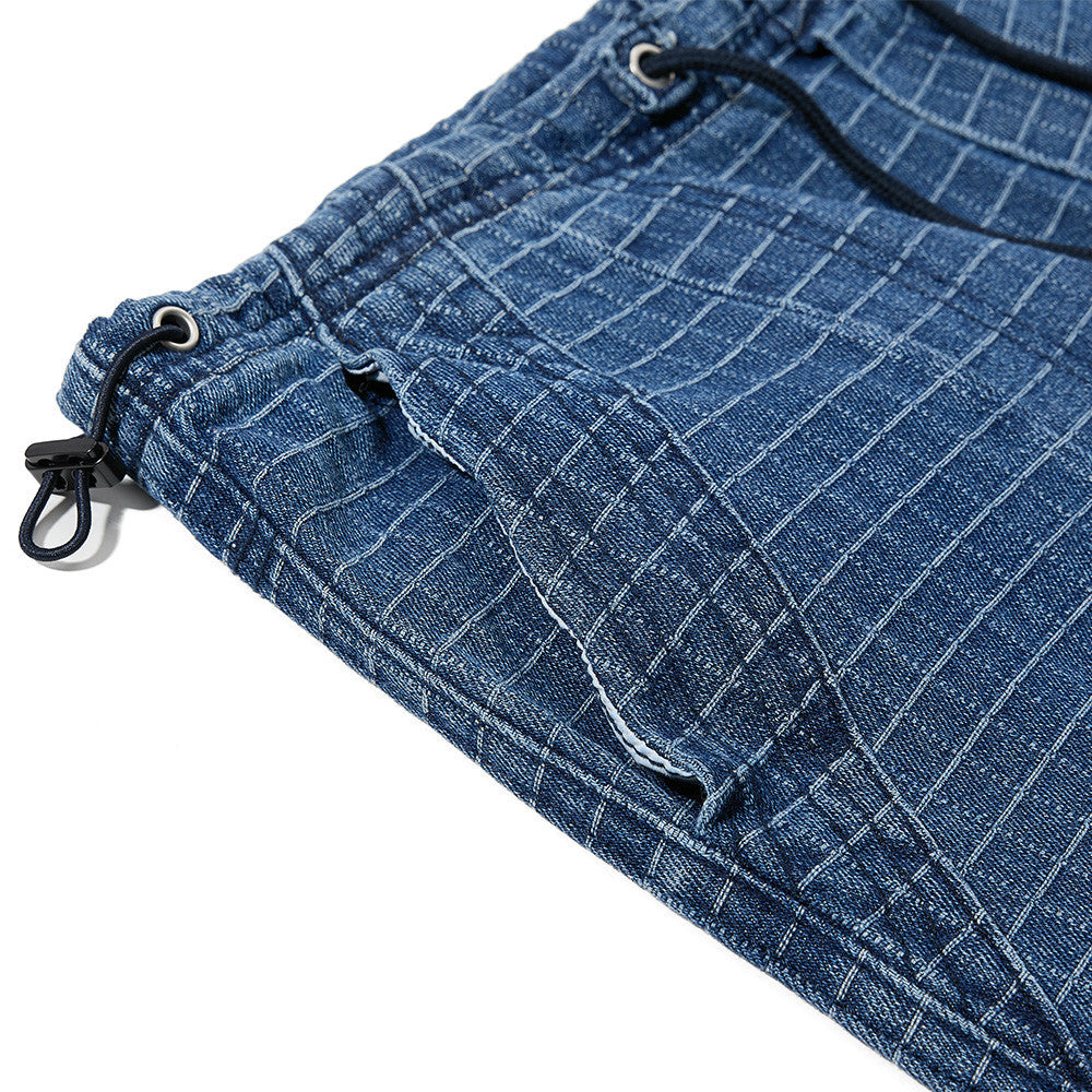 Grind white checkered pleated paratrooper wide leg jeans