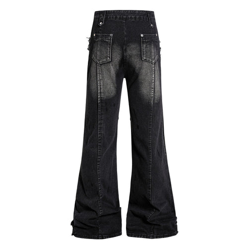 Cat whisker frayed distressed washed denim bell bottoms