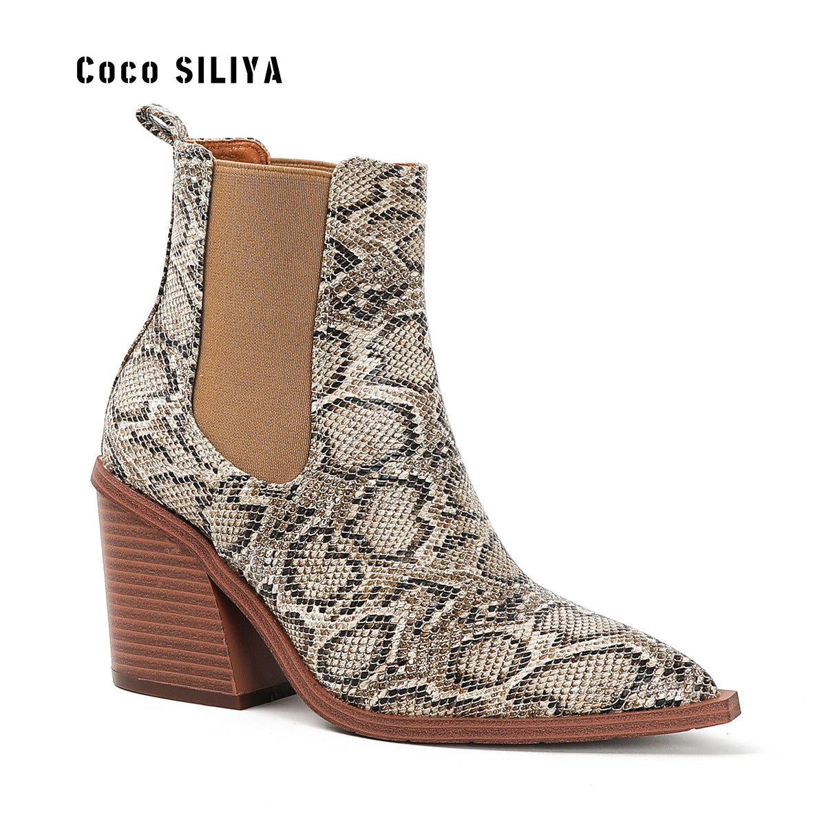 Women's Patterned Short Boots New Ankle Boots Autumn And Winter Thick Heels Pointed Toes Large Martin Boots