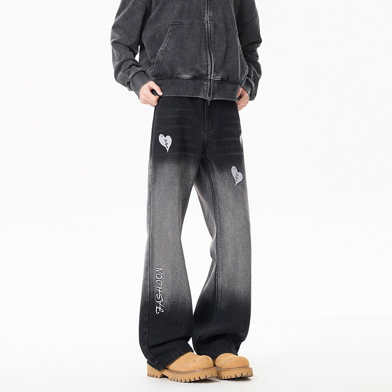 Washed Ombre Embroidered Denim Pants Men