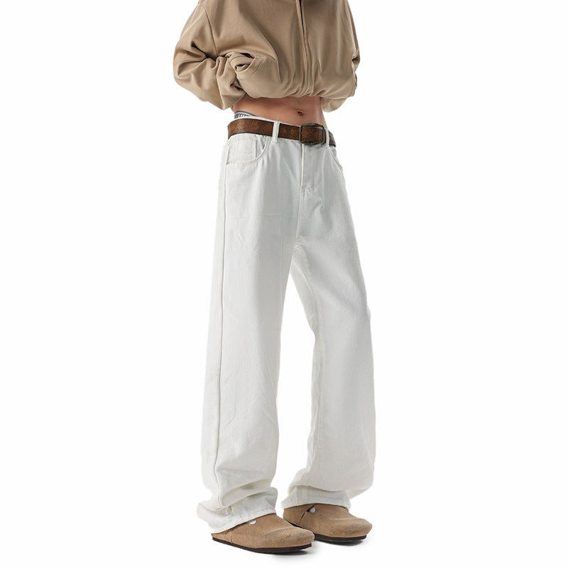 Men's High-Waisted Extra-Length Straight Leg Slim Fit Wide-Leg Pants