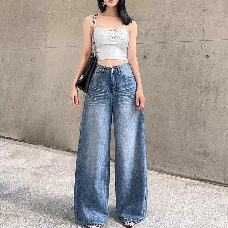 Loose Wide-Leg Straight Cut Jeans for Women