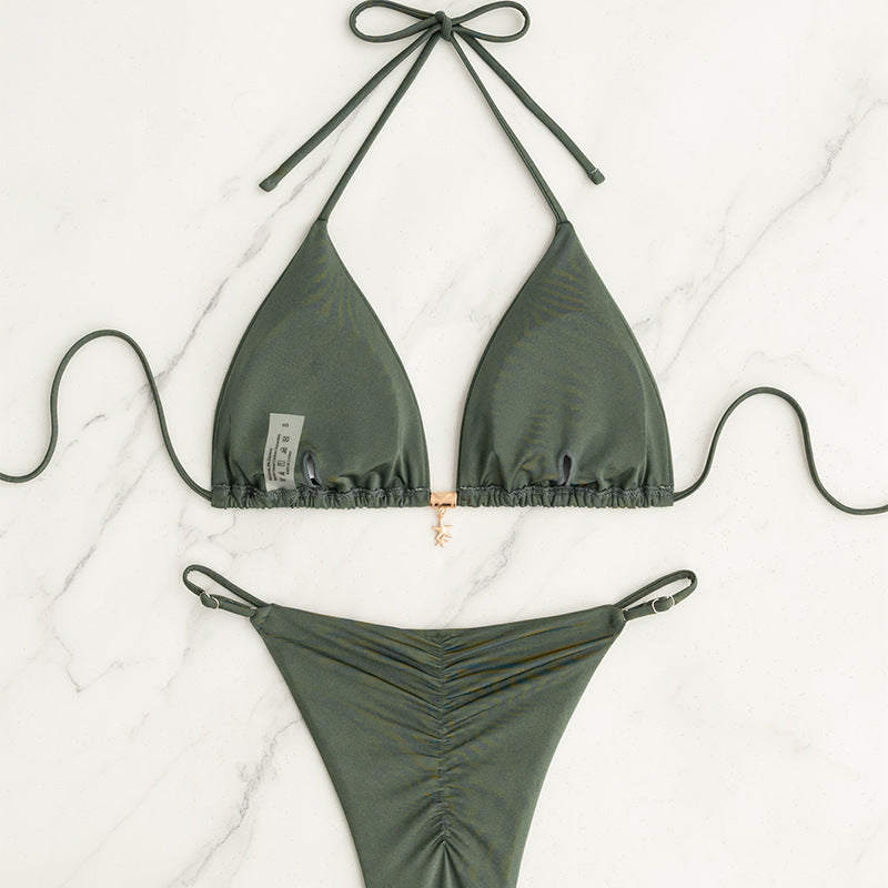 Solid color neck tie bikini