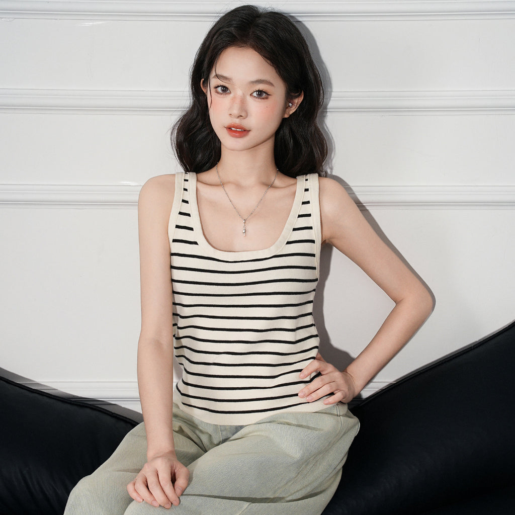 Color-block Knit Camisole Top for Women, Short Sleeveless Slim Fit Summer Inner Wear
