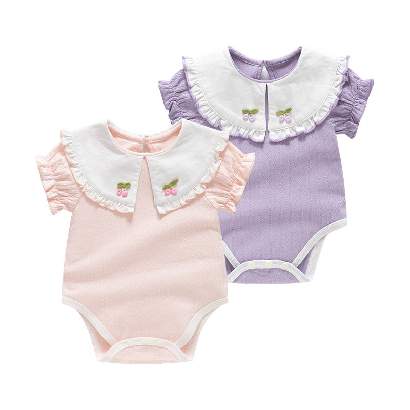 Short sleeved doll collar jumpsuit