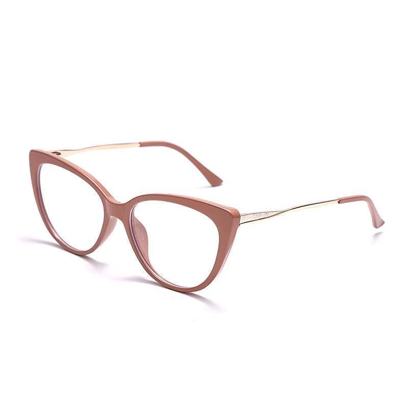 TR90 Anti-Blue Light Cat Eye Retro Glasses Frame New Personality Flat Mirror European And American Metal Trend Glasses Frame