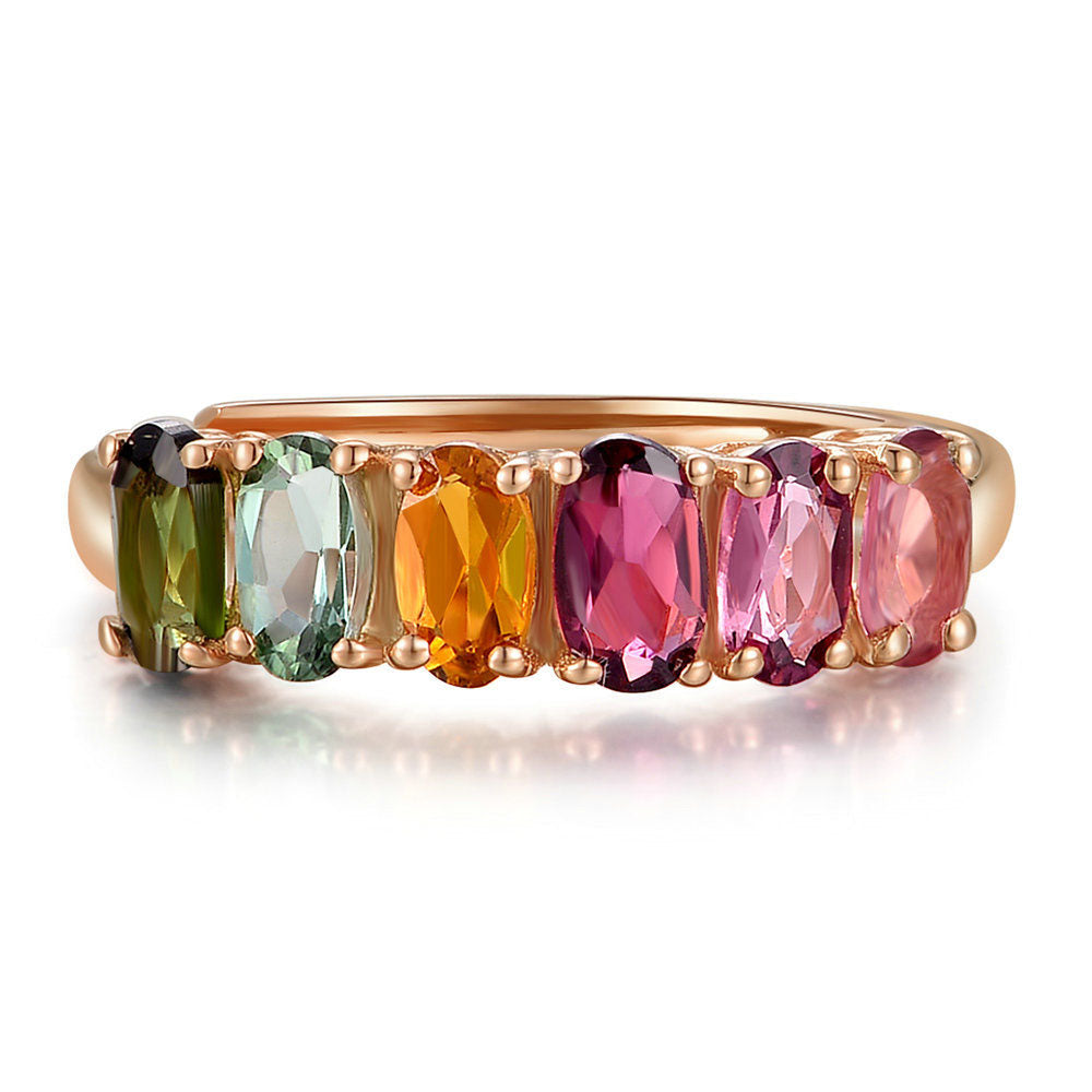 925 Sterling Silver Jewelry Natural Tourmaline Color Classic Row Ring Gem Jewelry