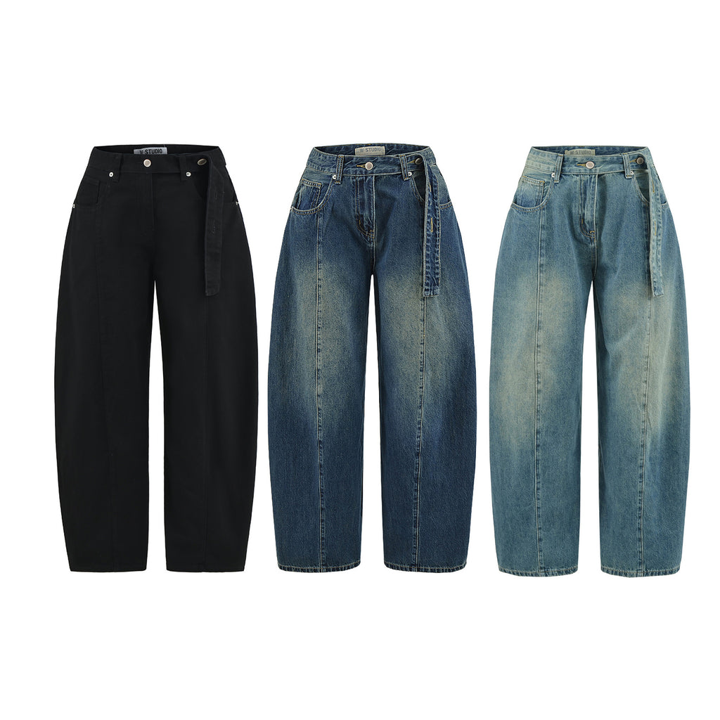 Mid-Waist Wide-Leg Dagger Cut Jeans for Women  Pear Shape Loose Hip-Hiding Slimming Dagger Pants Scythe Pants