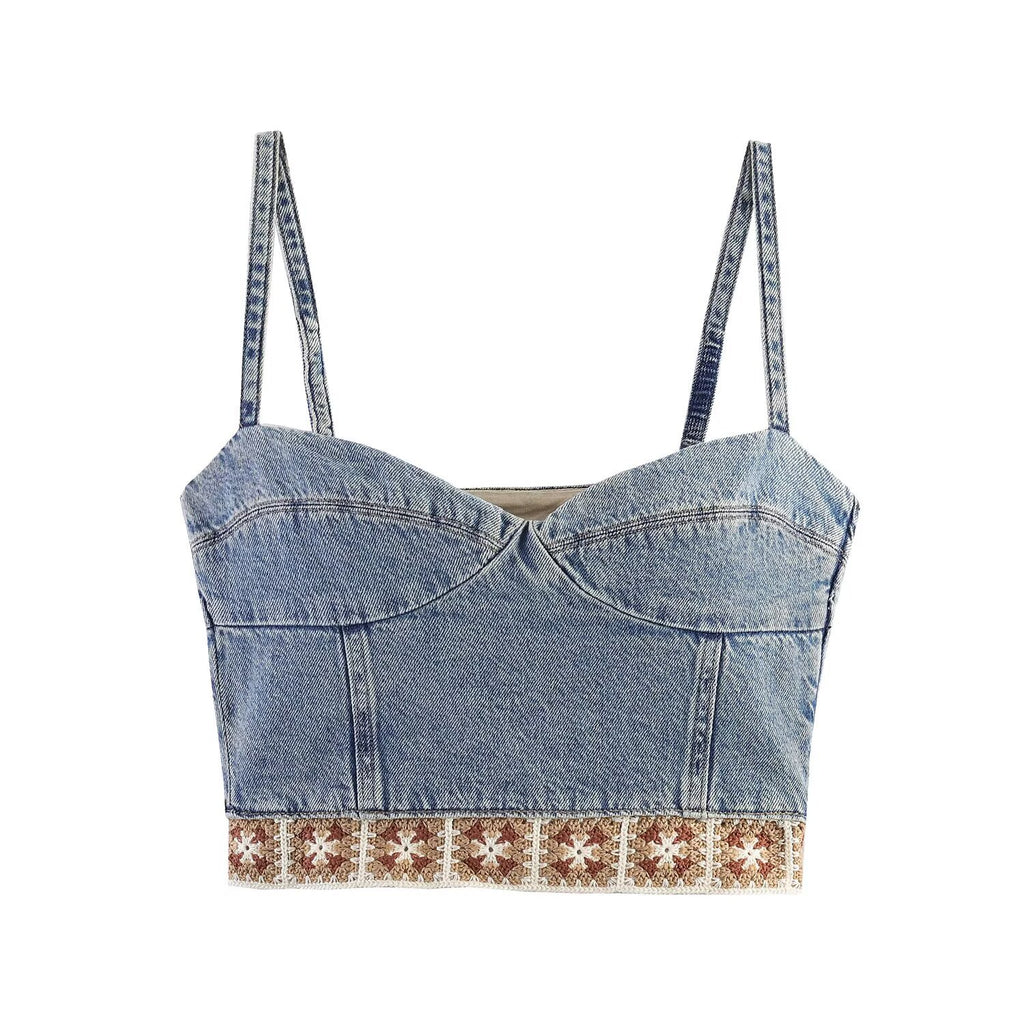 Splicing top+loose jeans set