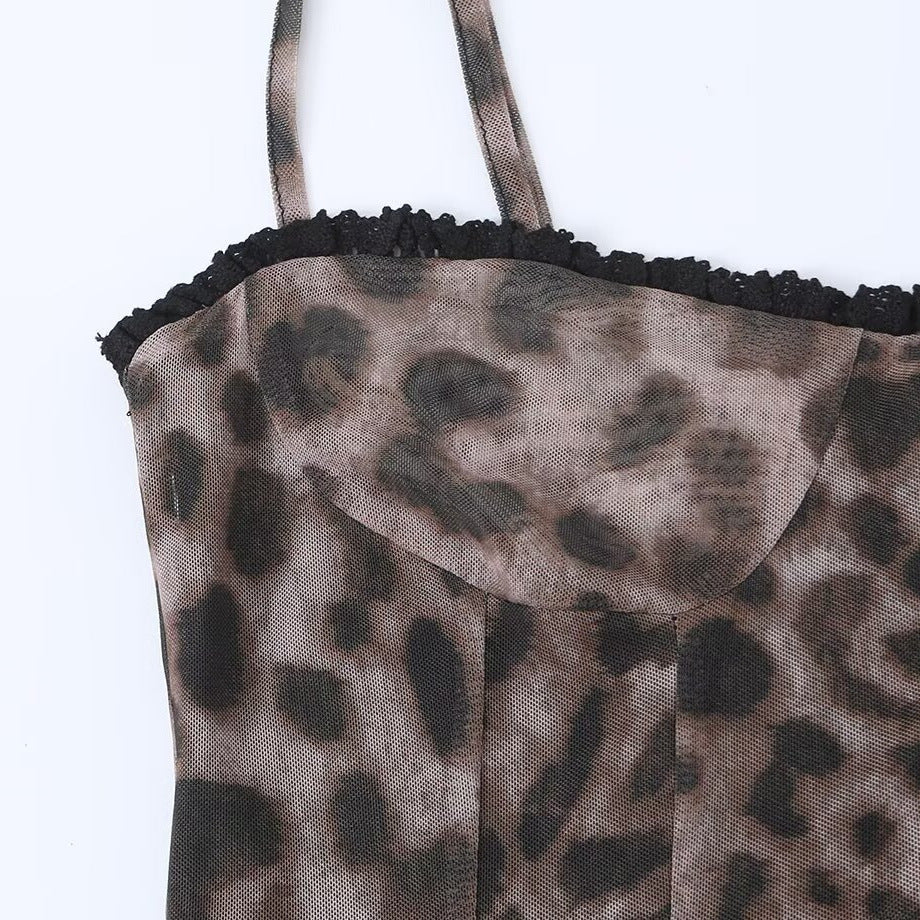 Spicy girl leopard print suspender dress