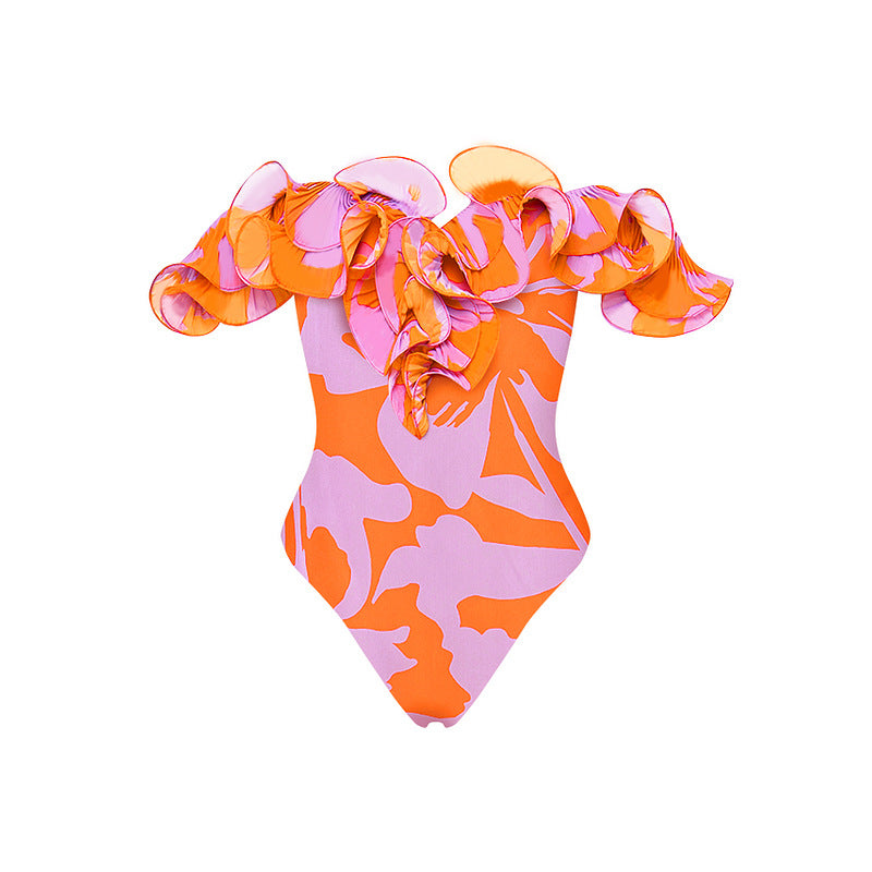 Ruffled One-Piece Swimsuit for Women, Vacation Set Dress Swimwear