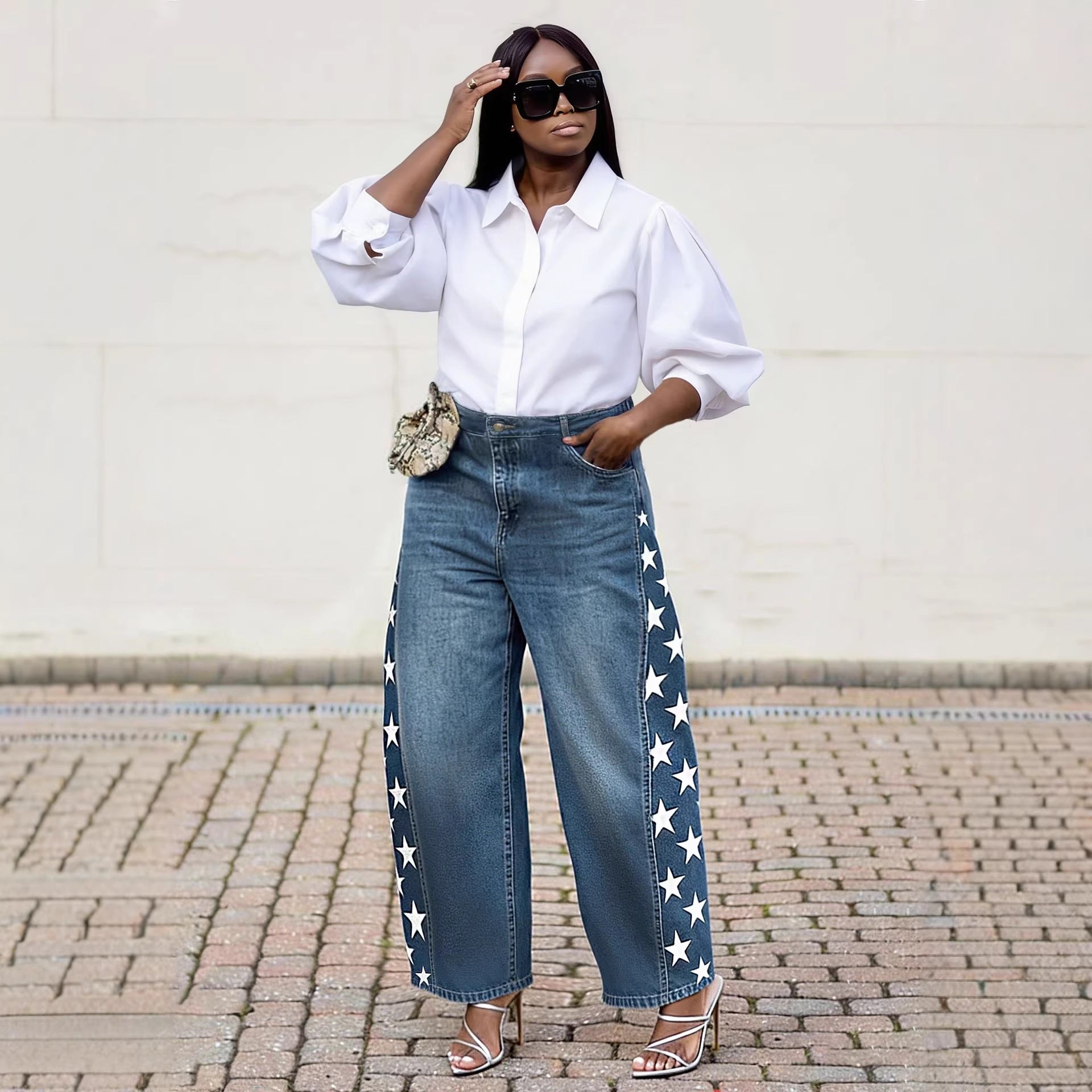 Street Style Side Split Star Print Jeans