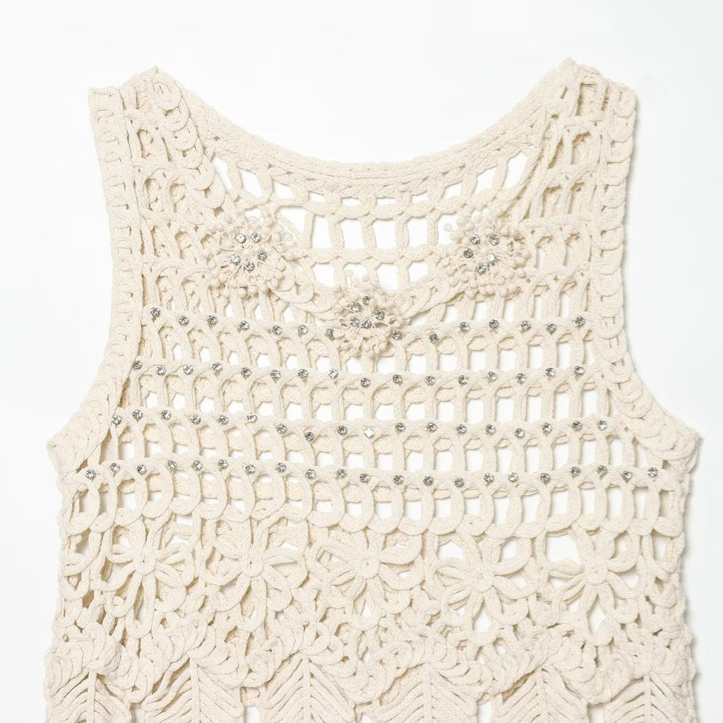 Hot girl sexy brick inlaid tassel knitted sleeveless vest