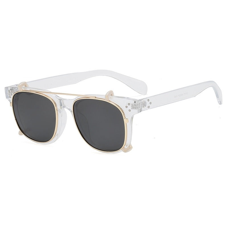 Retro square sunglasses, multi-purpose set, plastic metal clip, myopia glasses, male