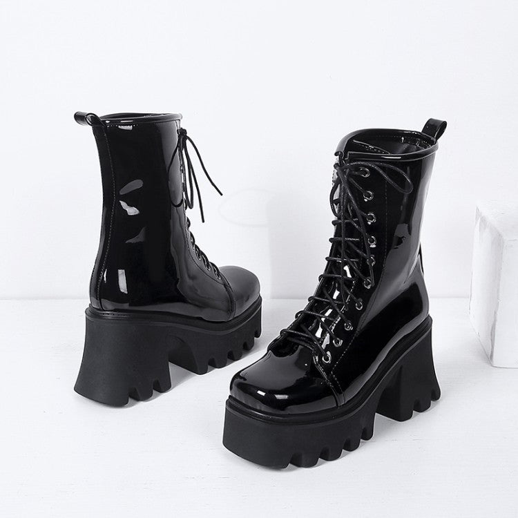 Autumn Thick Heel High Heel Short Boots Front Lace Martin Boots Large Size 40-43 Women's Boots