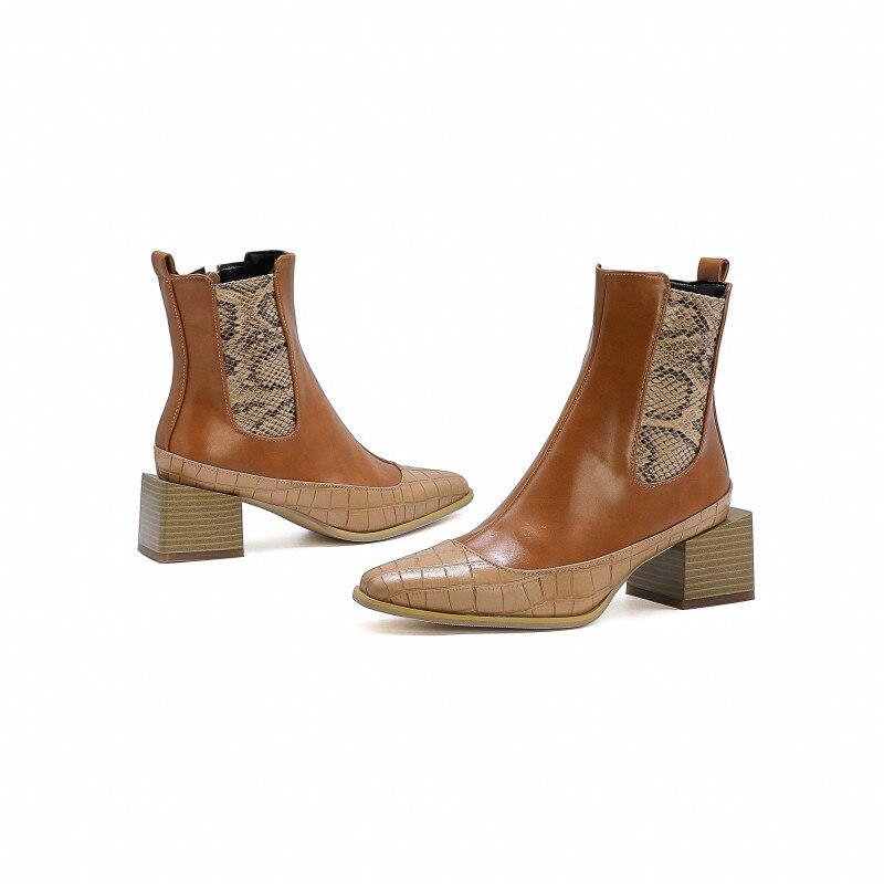 New retro women's boots snake print short boots sole tube western cowboy Martin boots thick heel personality large size