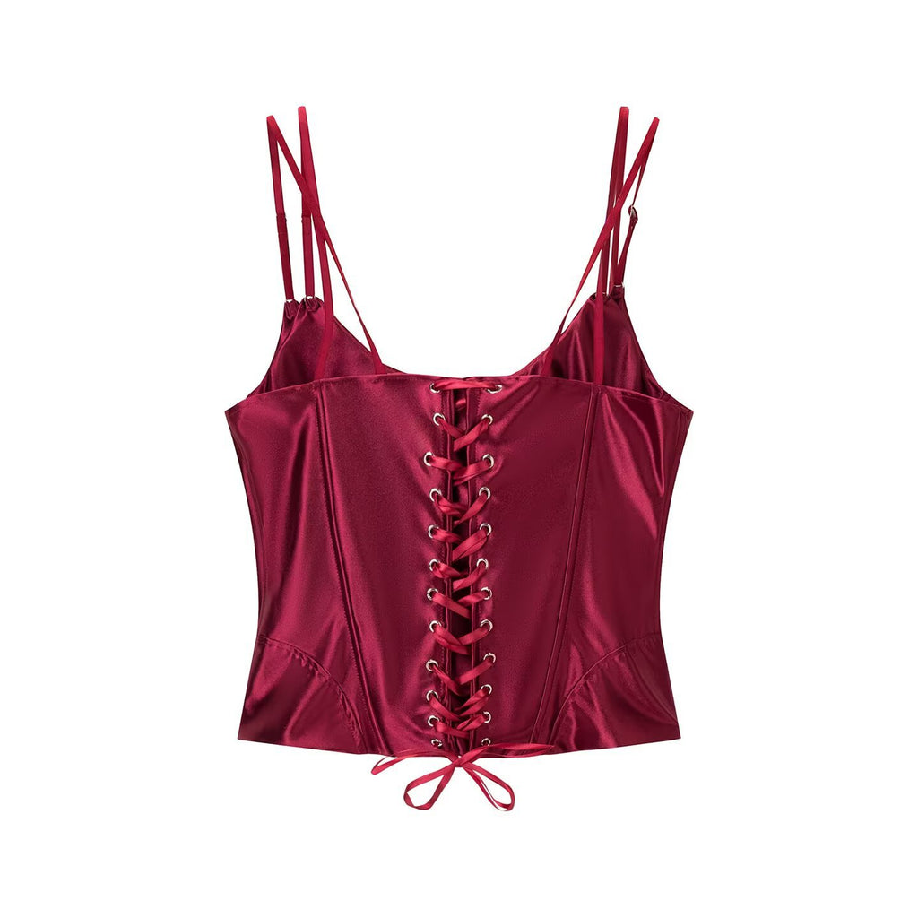 Tailored satin sleeveless camisole vest