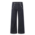 Front pocket double row button open front denim pants
