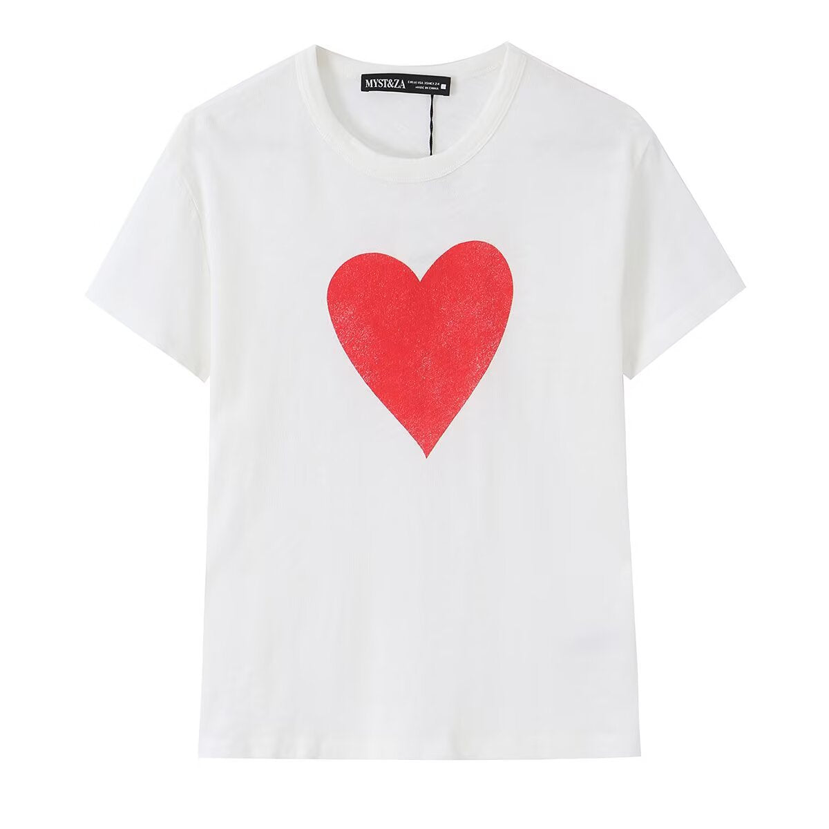 Simple heart-shaped printed short sleeved T-shirt