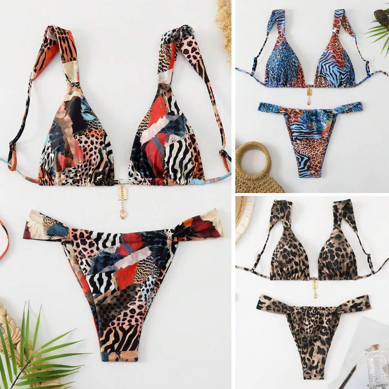 Bikini printed lace up