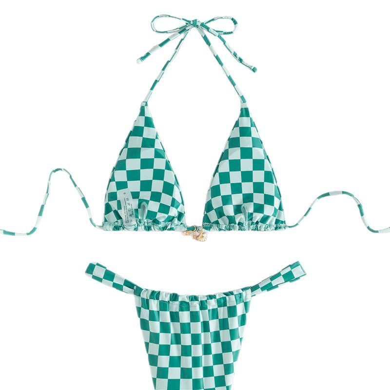 Checkered Neck Hanging Bikini