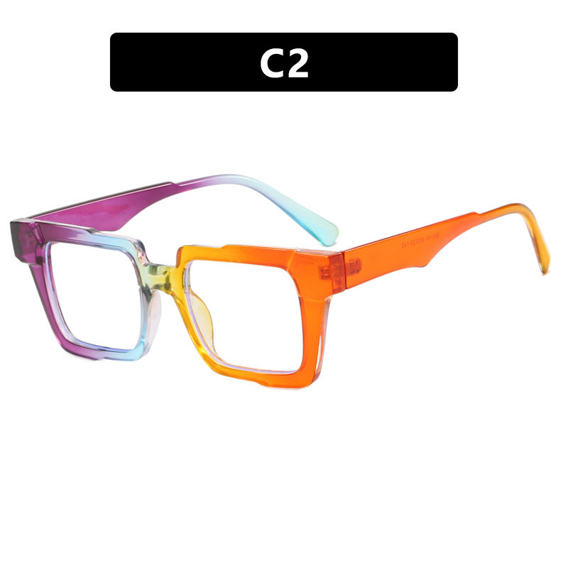 Square color blocked glasses frame, anti blue light flat lens, fashionable ins glasses frame, high-end feel, exaggerated personality, female