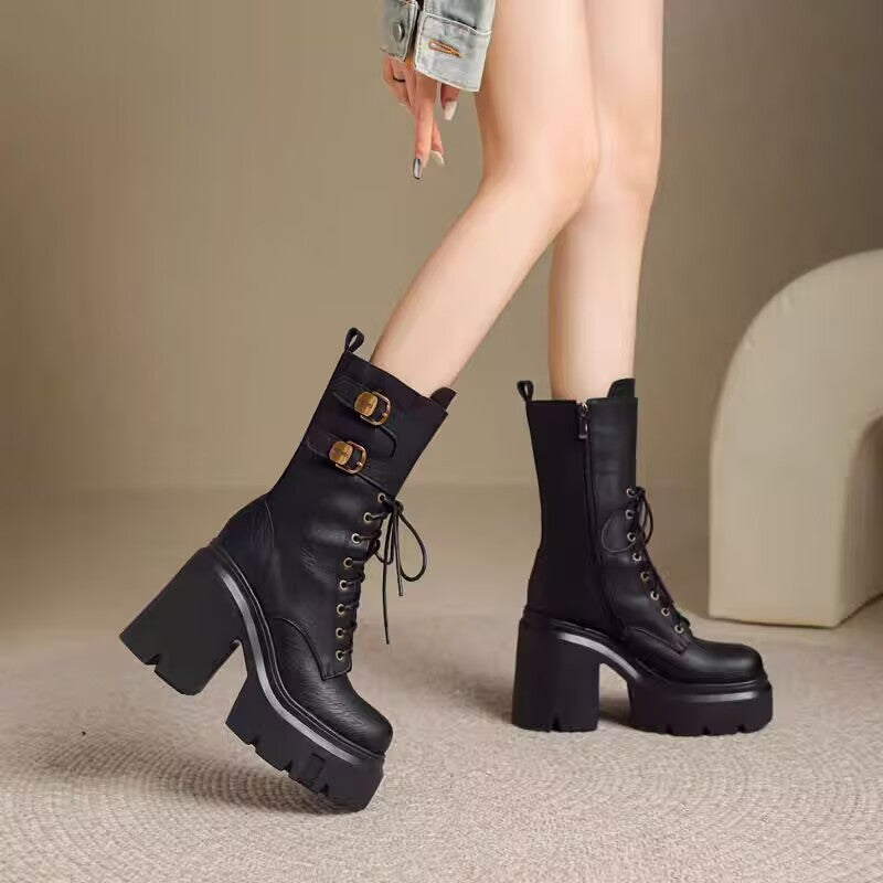 Women's Martin boots with thick sole and height increasing midsole