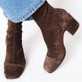 High heeled suede low cut British style square toe women's boots