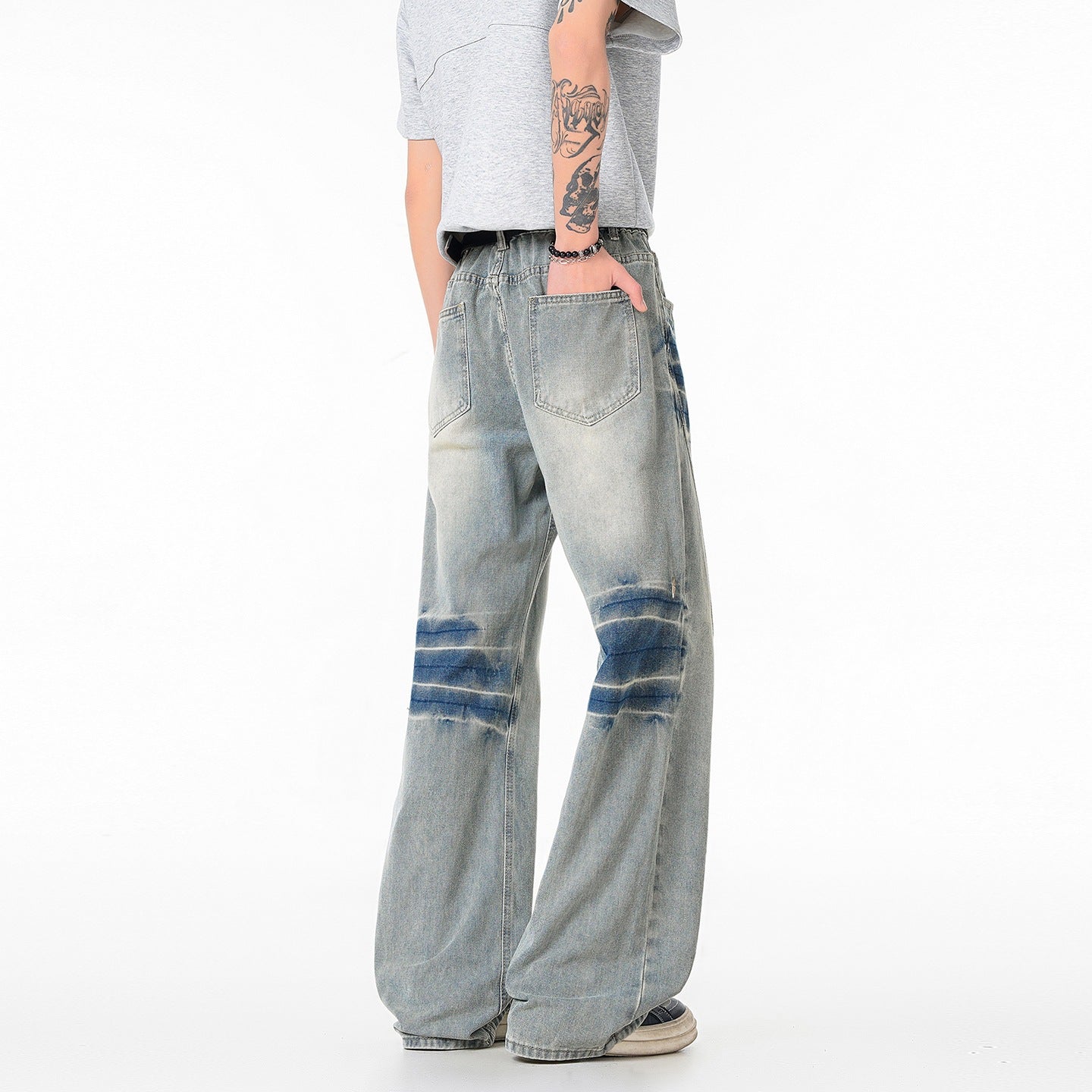 Cleanfit Light Blue Lightning Pattern Denim Pants