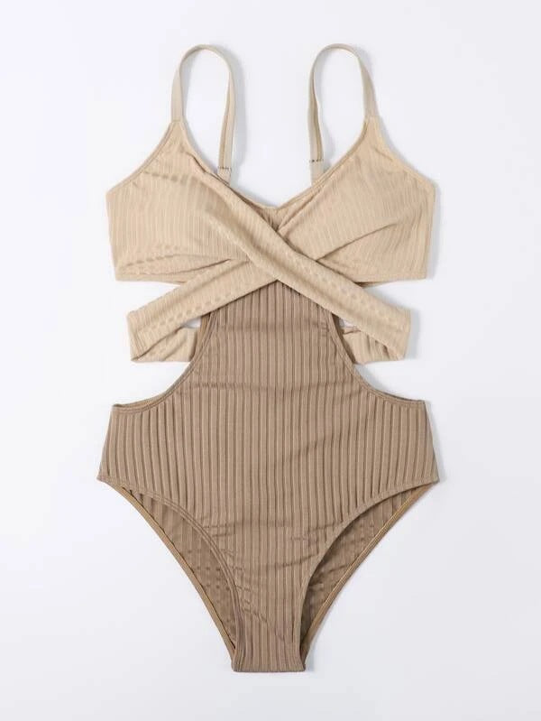 Solid color one-piece bikini