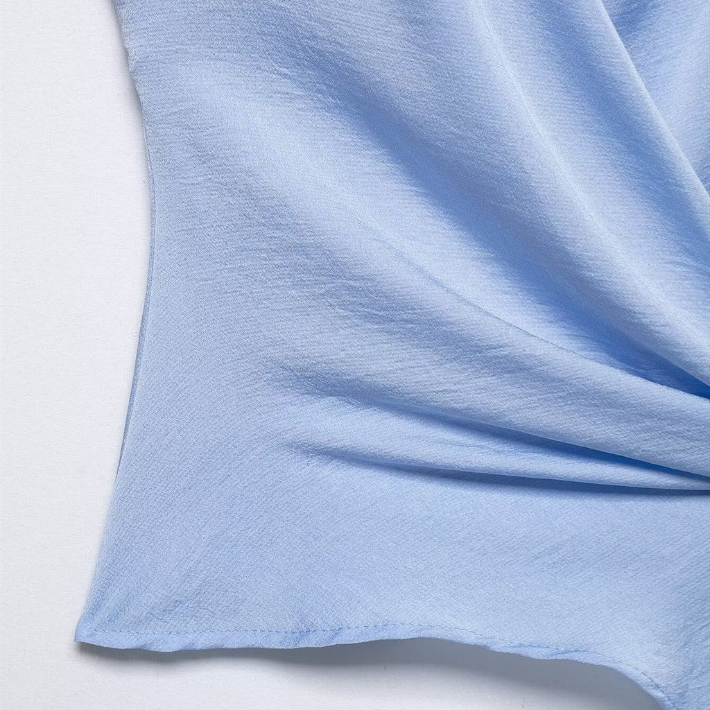 Silk texture shoulder pad butterfly knot sleeveless top