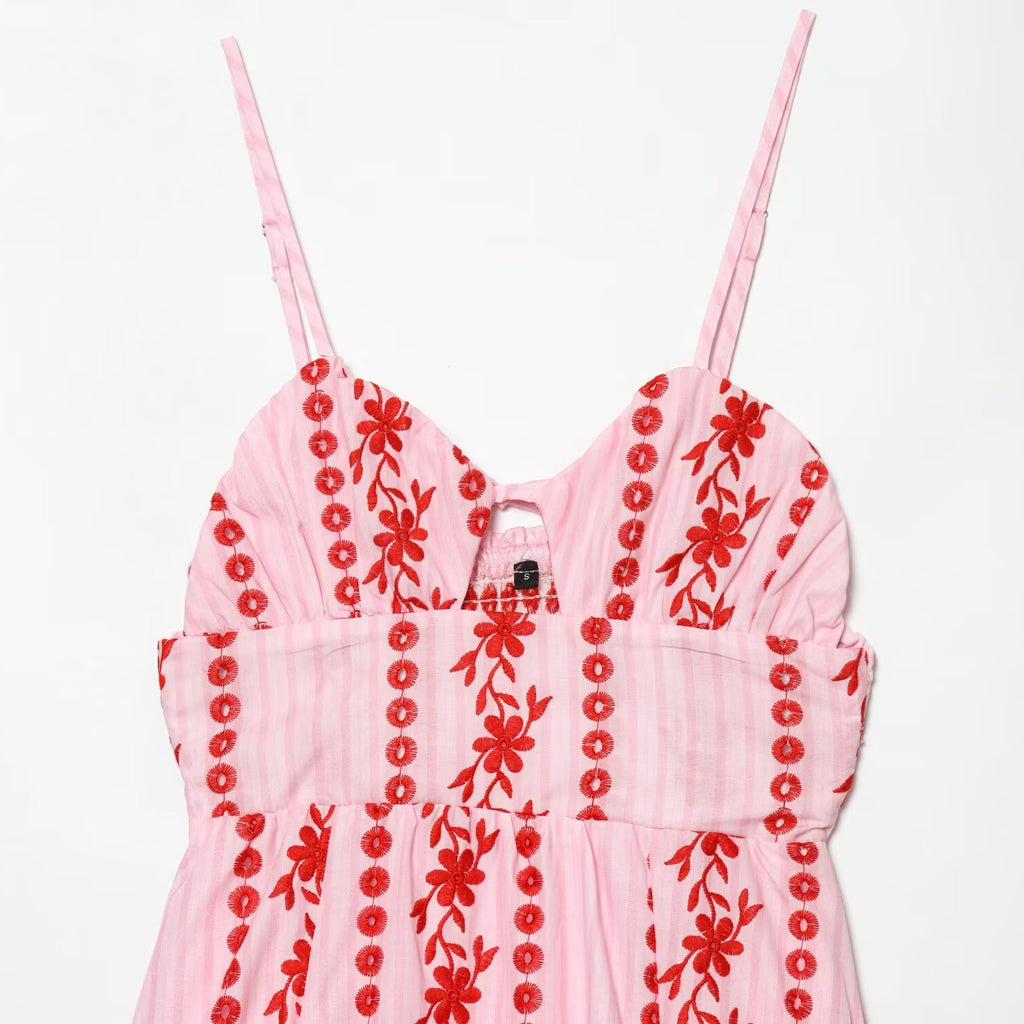 Holiday style hollow out embroidered MIDI dress