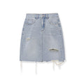 Mid waist perforated casual denim skirt