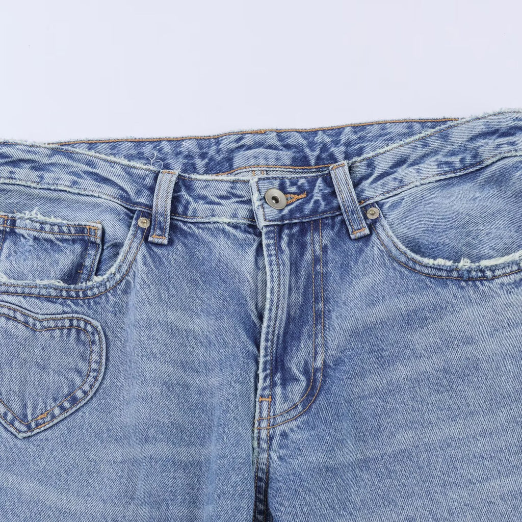 Retro heart-shaped ripped jeans
